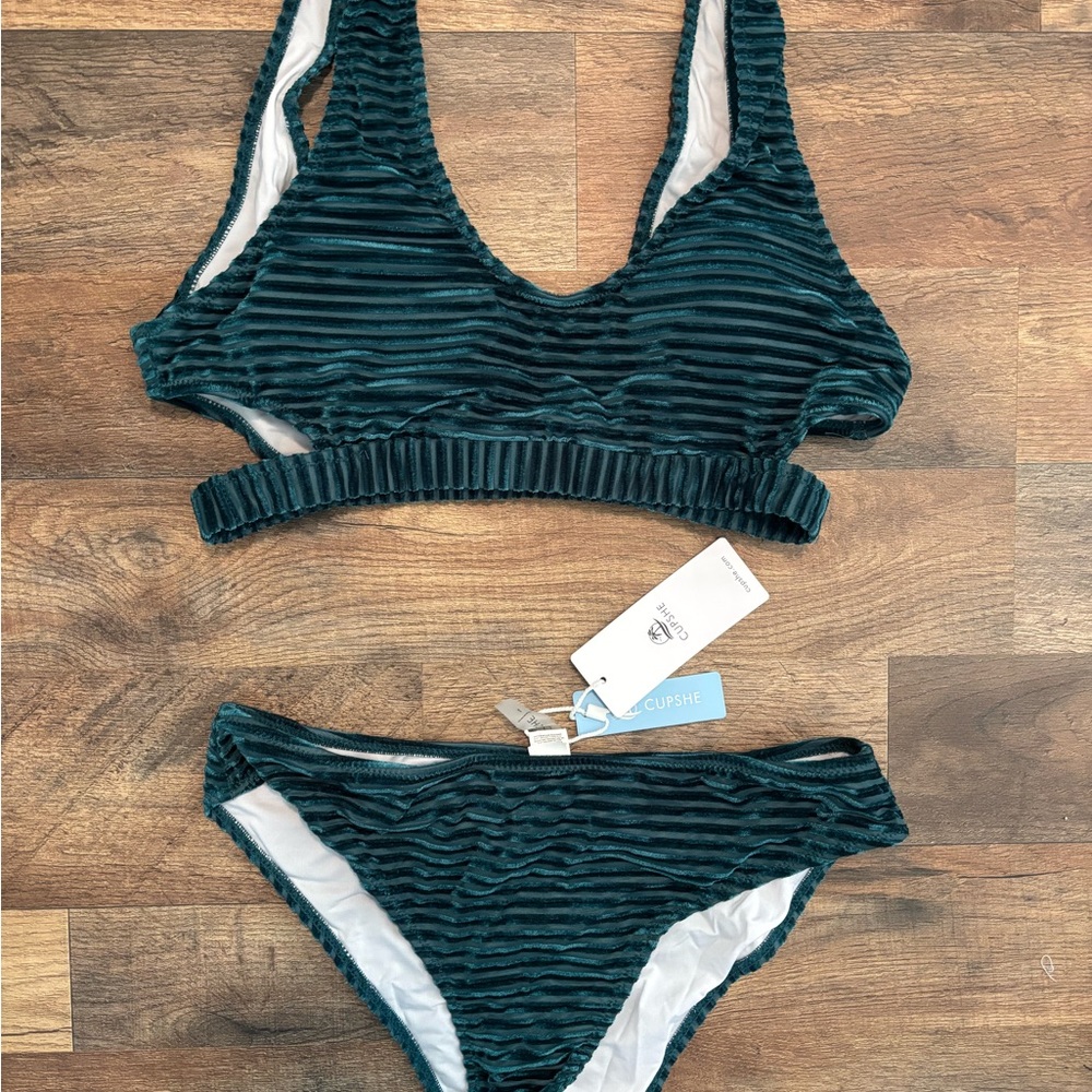 🦕Teal Ribbed Velvet Bikini Set